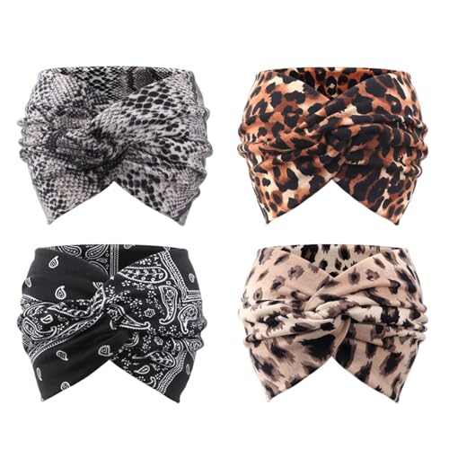 Image of DRESHOW 4 Pack Turban Headbands for Women Wide Vintage Head Wraps Knotted Cute Hair Band Accessories