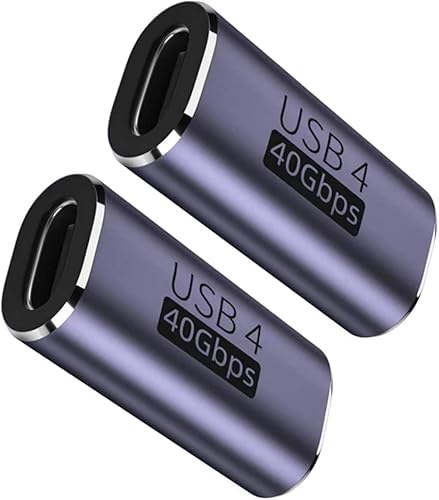 Dbilida Paquete de 2 adaptadores USB C hembra a hembra, adaptador USB4 de 40 Gbps compatible con 100 W, 8 k60 Hz, 5K a 60 Hz, 4K a 120 Hz compatible