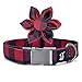 Ultra Joys Girl Dog Collars with Flower - Female Dog Collars with Comfortable Cotton Fabric & Metal Buckle in Buffalo Check Design - Medium Size Collar with Detachable Flower