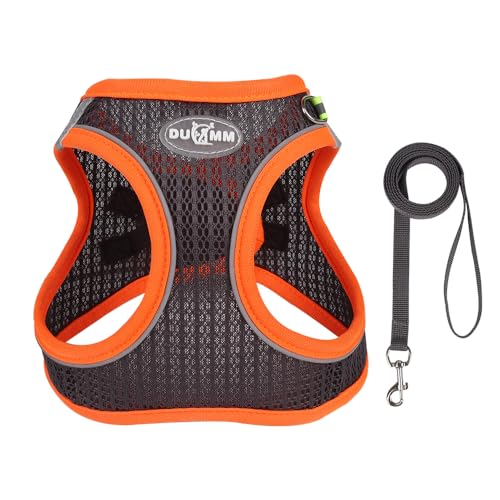 LOS ANDES Hundegeschirr mit Leine, Reflektierend, Weich Gepolstert, Air-Mesh, für Kleine Hunde und Katzen, in Grey Reflective, Größe S