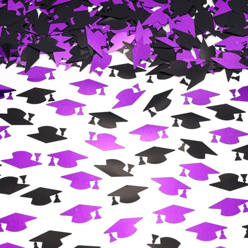 Image of Purple and Black Graduation Cap Confetti 2026, Class of 2026 Table Centerpiece Grad Confetti for 2026 Graduation Party Decorations Supplies