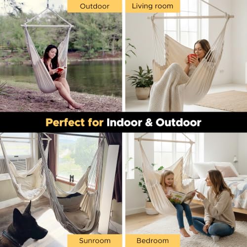 Image of ADVOKAIR Hammock Chair Swing, Heavy-Duty Hanging Rope Swing Seat Supports 500 Lbs, Ideal for Outdoor Patio, Backyard, Porch, Deck & Indoor Bedroom Use