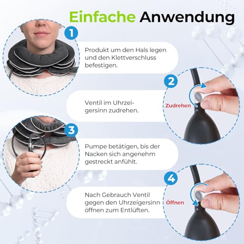 AUVON Nackenstrecker Aufblasbar für Zervikaltraktion mit 3-Schichten-Dehnungsdesign & Kinnstütz-Design, Nackenkissen Halskrause Mensch zur Schmerzlinderung Nackenunterstützung für Unterwegs Zuhause