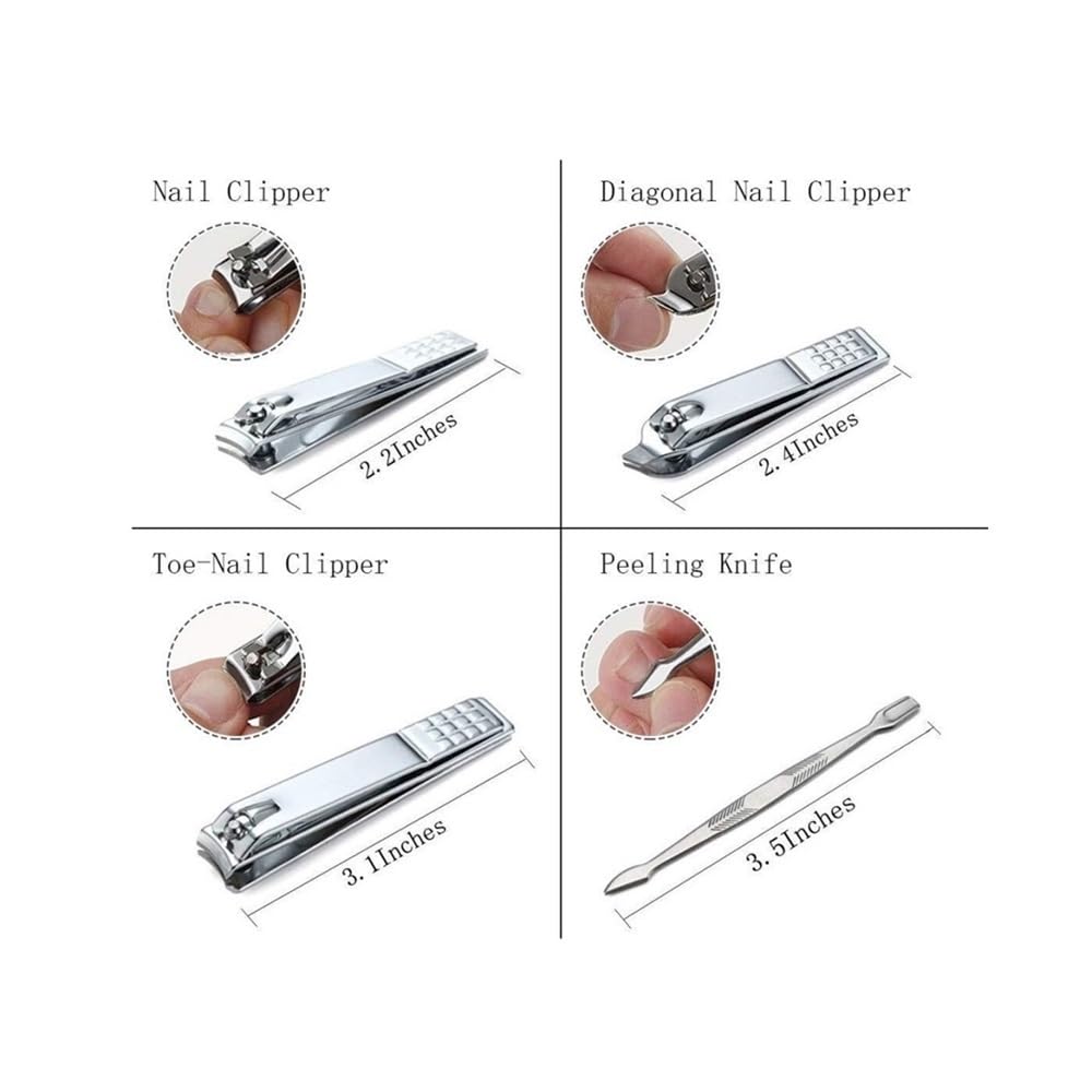 Kit per manicure e pedicure in acciaio inossidabile da 12 pezzi, set professionale di tagliaunghie per viaggi e cura domestica di piedi, tagliaunghie per unghie dei piedi, tagliaunghie per unghie