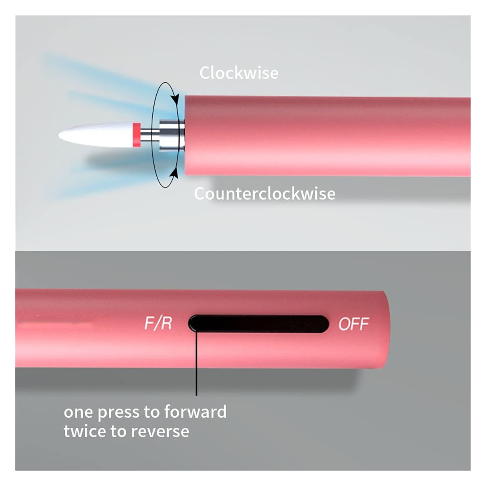 Máquina Perforadora de uñas 1200 0RPM Máquina de manicura eléctrica Mini USB Carga Herramientas eléctricas Taladro uñas(Pink)