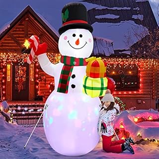 210cm/7Ft Christmas Inflatables Giant Snowman, Christmas Inflatables Outdoor Decorations, Blow up Snowman with Rotating LED Lights for Holiday/Party/Xmas/Garden/ Patio/Yard Decoration