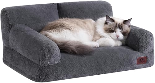 Miniatura 2 de Hollypet Sofá Cama de Felpa Esponjosa para Perros y Gatos, Sofá Suave y Relajante para Gatos y Perros Medianos y Pequeños, Gris