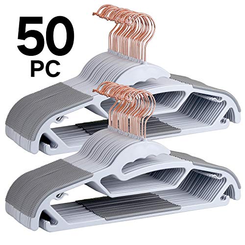 OIKA Clothes Hangers 50 Pack Plastic Hangers Upgraded Rubber Stripe Non-Slip Hangers Space