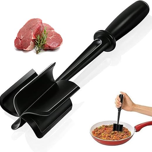 Meat Chopper for Ground Beef, 5 Curved Heat Resistant Multifunction Meat Chopper, Meat Masher Ground Beef, Hamburger Smasher, Kitchen Tools.(11-Inch, Black)