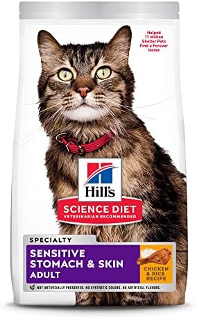 Hill's Science Diet Dry Cat Food, Adult, Sensitive Stomach & Skin, Chicken & Rice Recipe, 15.5 lb. Bag