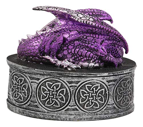 Ebros Gift Sleeping Purple Dragon Decorative Oval Trinket Jewelry Box Figurine With Celtic Knotwork 5" Wide Medieval Renaissance Winged Alchemy Magic Fantasy Dungeons Dragons Decorative Statue #TOP4