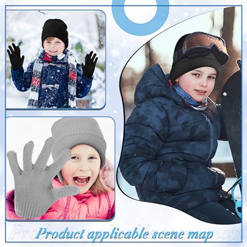 Image of Handepo 60Pcs Kids Winter Beanie and Gloves Bulk Knit Hats Gloves Warm Unisex Cold Weather Winter Gifts for Boy Girl Homeless