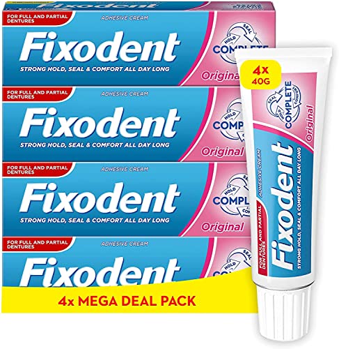 Fixodent Complete Denture Adhesives Cream 4x40g Saving Pack 10X Stronger Hold vs. No Adhesive Improved Comfort & Foodseal Original Mint
