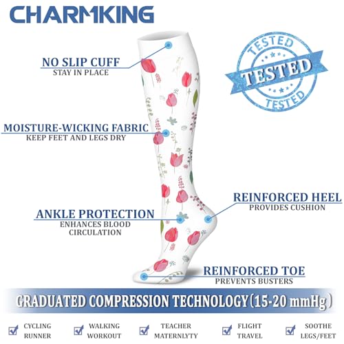 Image of CHARMKING Compression Socks for Women & Men Circulation (8 Pairs) 15-20 mmHg Best Calf Socks Support for Athletic Cycling