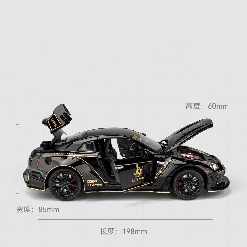 Image of 1:24 Nissan GTR R50 Diecast Model Car | Alloy Metal Pull Back Toy Vehicle with Sound, Light & Openable Doors | Racing Car Toy for Kids & Collectors (Black)