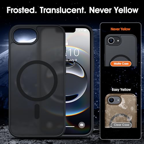 Image of Oterkin Magnetic for iPhone 17e & 16e Case Matte [Compatible with MagSafe Accessories][Frosted Translucent][Military Grade Protection][Silky Touch Shockproof Slim] Anti-Scratch Phone Case (Black)