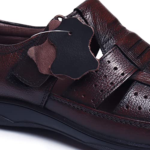 Image of Zoom Shoes Genuine Tinted Leather Casual Sandal For Men ZA-2337 | Comfortable /Ventilated Sandal With Anti-Slip Technology, Flexible Sole And Memory Cushion Padded Insole