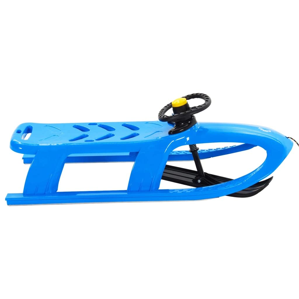 Schlitten für Kinder Blau aus Polypropylen mit Stahlkufen 102,5x40x, Zugseil und kugelförmigem Design für Schnee, Rodelspaß und Abfahrt im Winter