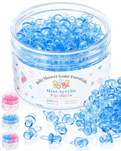 200 Pcs Mini Pacifiers Baby Shower Games 0.86 Acrylic Pacifiers in Clear Jar Chupones para Baby Shower Pacifier for Party Favors Table Scatter Gender Reveal Decoration DIY Craft(Blue)