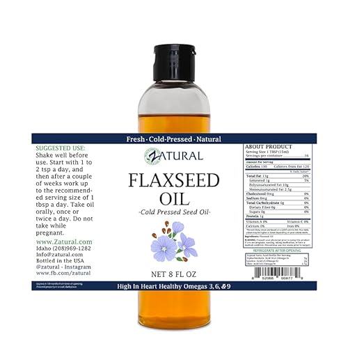 Zatural Flaxseed Oil - 100% Pure Flax Seed Oil - 0 Additives - 0 Fillers - Cold Pressed - Unrefined, 8 Oz #TOP2