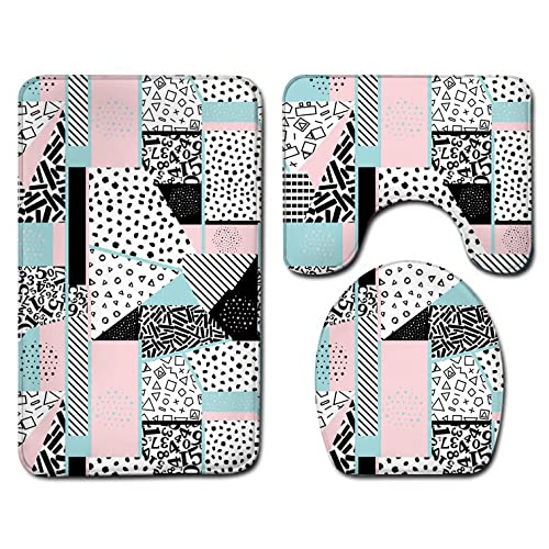 GRGFG Badematten Set,Badematten Teppich-Set 3-Teilig Wave Point 3D-Druck rutschfeste Badematten Weiche Mikrofaser…