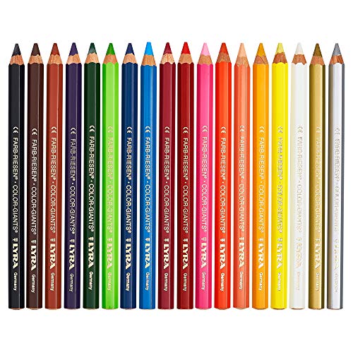 Lyra Color-Giants Assorted Colored Pencils - Set Of 18 Jumbo Colored Pencils With A 6.25Mm Core - Highly Pigmented Thick Colored Pencils For All Artists - Durable Pencils For Drawing Coloring And More #TOP1