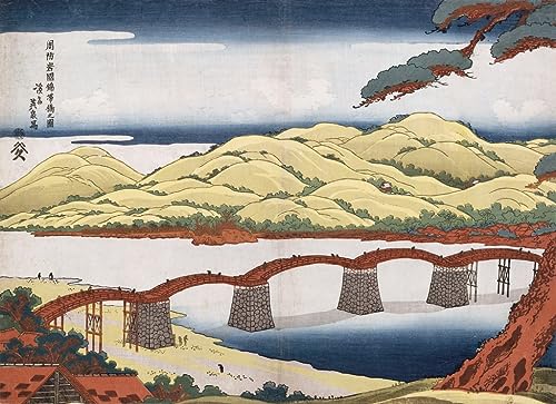 Lienzo decorativo Puente Kintai en Iwokuni de Keisai Eisen para pared de dormitorio, 60x90cm