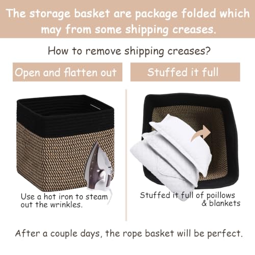 Image of COMFY-HOMI 3PACK Cotton Rope Square Basket with Handles for Shelves|Dog Toy Bin and Storage|Baby Gift|Shoe Organizer|New 11 inch x 11 inch x 11 inch for Living Room