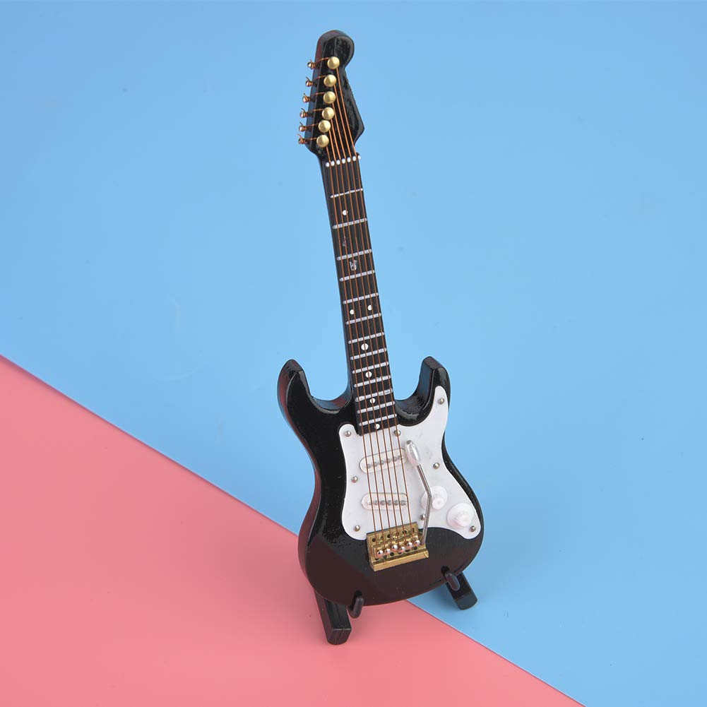 FTVOGUE 14 cm Zarte Holz Mini E-Gitarre Modell mit Stand Display Dekoration Home Kaffee Haus Ornament 4 Farbe(Black)