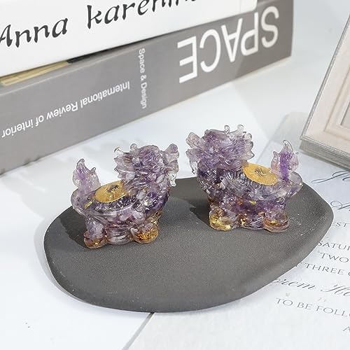Nupuyai 2pcs Amethyst Crystal Stone Animal Statue Gold Coin Dragon Turtle Figure Set - Image 4