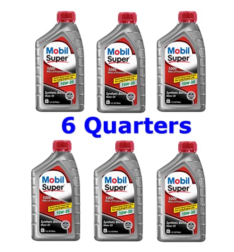 Mobil Super 10W-30 Synthetic Blend Motor Oil 1 Quart (6 Pack)