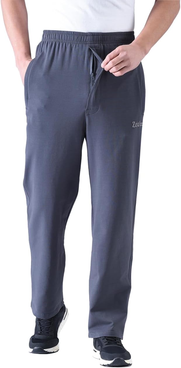 Zoulee Men's Casual Cotton Jogger Sweatpants Zipper Front Pants - Image 5