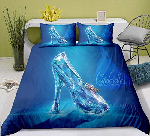 WMZ-SC Cendrillon Princesse Housse de Couette Ensemble 3 pièces Literie pour Enfants Modèle 3D Fibre Superfine Comprend Une taie d'oreiller Cadeaux pour garçons et Filles (B,220x240cm-3pcs) Cover