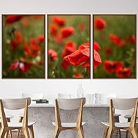 3 Piece Framed Canvas Wall Art Red Cluster Flowers and Colorful Bouquet Canvas Prints Home Artwork Decoration for Living Room,Bedroom - 16