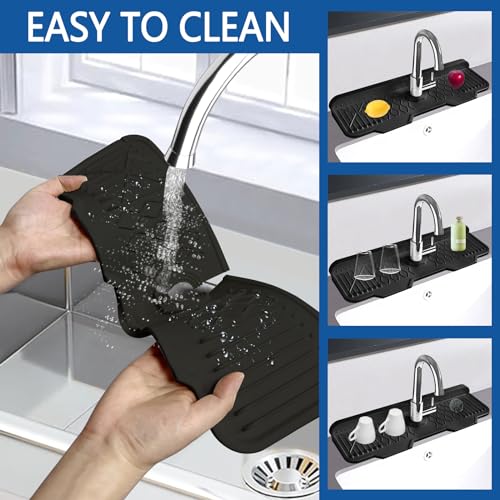 Image of Kitchen Sink Accessories -17 inch x 6'' Sink Splash Guard,Silicone Sink Mat Splash Guard, fit for Countertop, Bathroom,Farmhouse,RV by EBIGIC (Black)