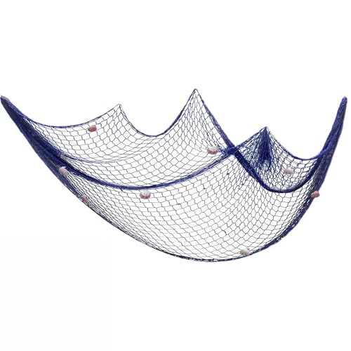 Filet de Pêche Décoratif Bleu, Style Méditerranéen, Décoration Murale avec Coquillages Naturels, pour Maison, Mur, Jardin, Thème Marin, filet de pêche...