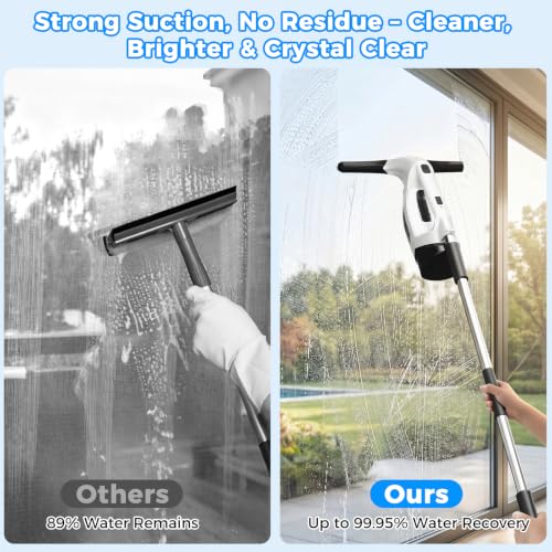 Window Vacuum Squeegee with Extendable Pole 31-40", 2000Pa Electric Window Cleaning Tool with 2200mAh and 150ml Dirty Water Tank, Long Handle Squeegee for Windows, Shower Doors, Mirrors, and Tiles by SOMZOKY - Image 4