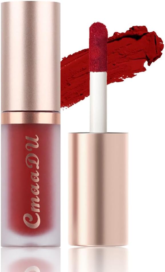 evpct 1Pcs Ruby Brick Red Matte Liquid Lipstick Lip Gloss Glossy Set for Black Women 24 Hour Silky Velvet Lipstick labiales matte larga duracion mate 24 horas originales 08#