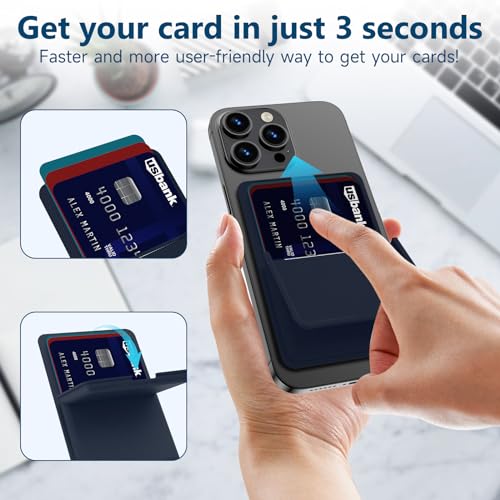 Image of Asstar Magnetic Wallet Compatible with MagSafe Wallet for 3 Cards, Blue | Adjustable Wallet Stand for Apple, Magnetic Card Holder Wallet for iPhone 17 /16 /15 /14 /13 /12 Series, Twill PU Leather