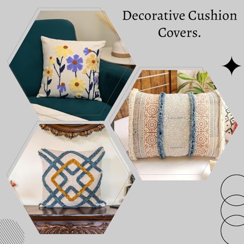 Image of 16X16 Inches Cotton Cushion Covers | Hand Crafted Embroidered Bohemian Cushion Cover for Bedroom | Decorative Boho Cushion Covers for Sofa and Living Room (Set of 1, 16 * 16)
