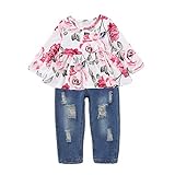 Baby Girls Long Sleeve Flowers Hoodie Top and Pants Outfit with Kangaroo Pocket