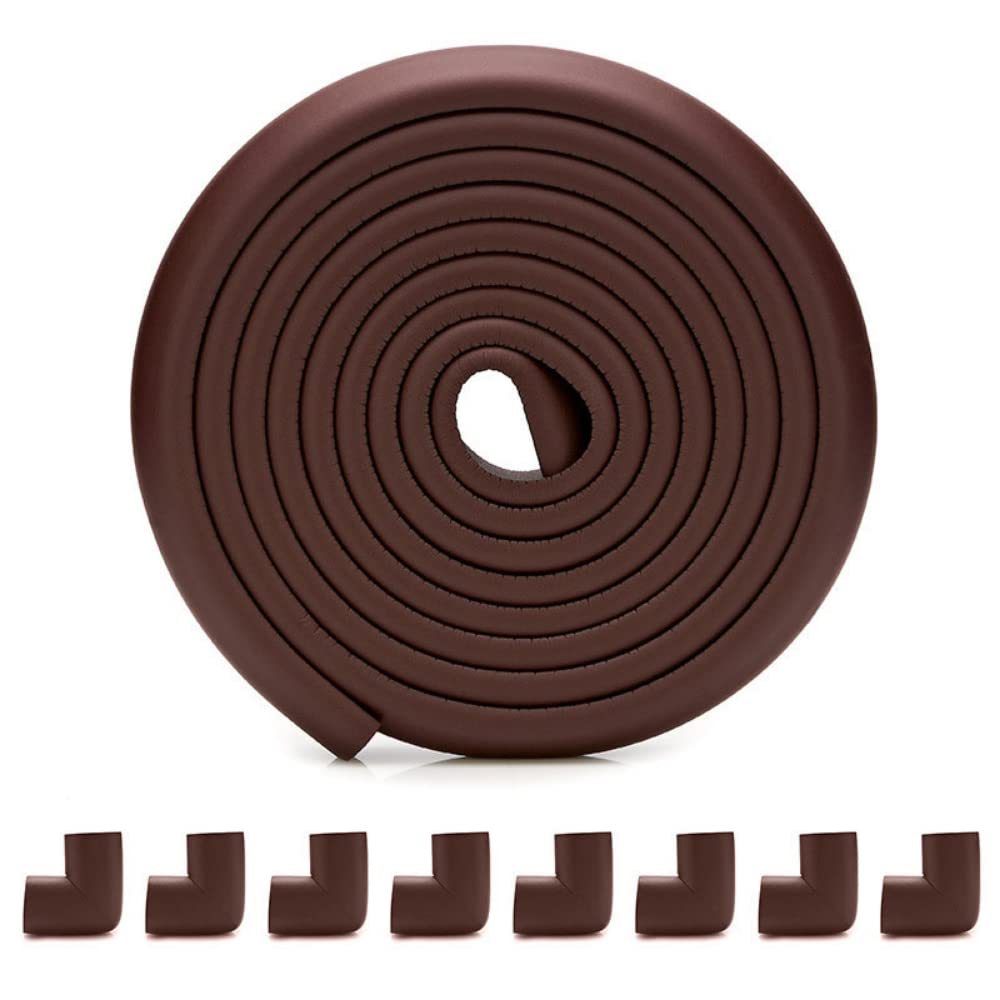 AMERTEER Edge and Corner Guards - Foam Safety Bumpers for Baby Proofing, Self-Stick Corner Protectors (4 Meters + 4 Corners), Non-Toxic Table Bumpers in Brown for Child Safety