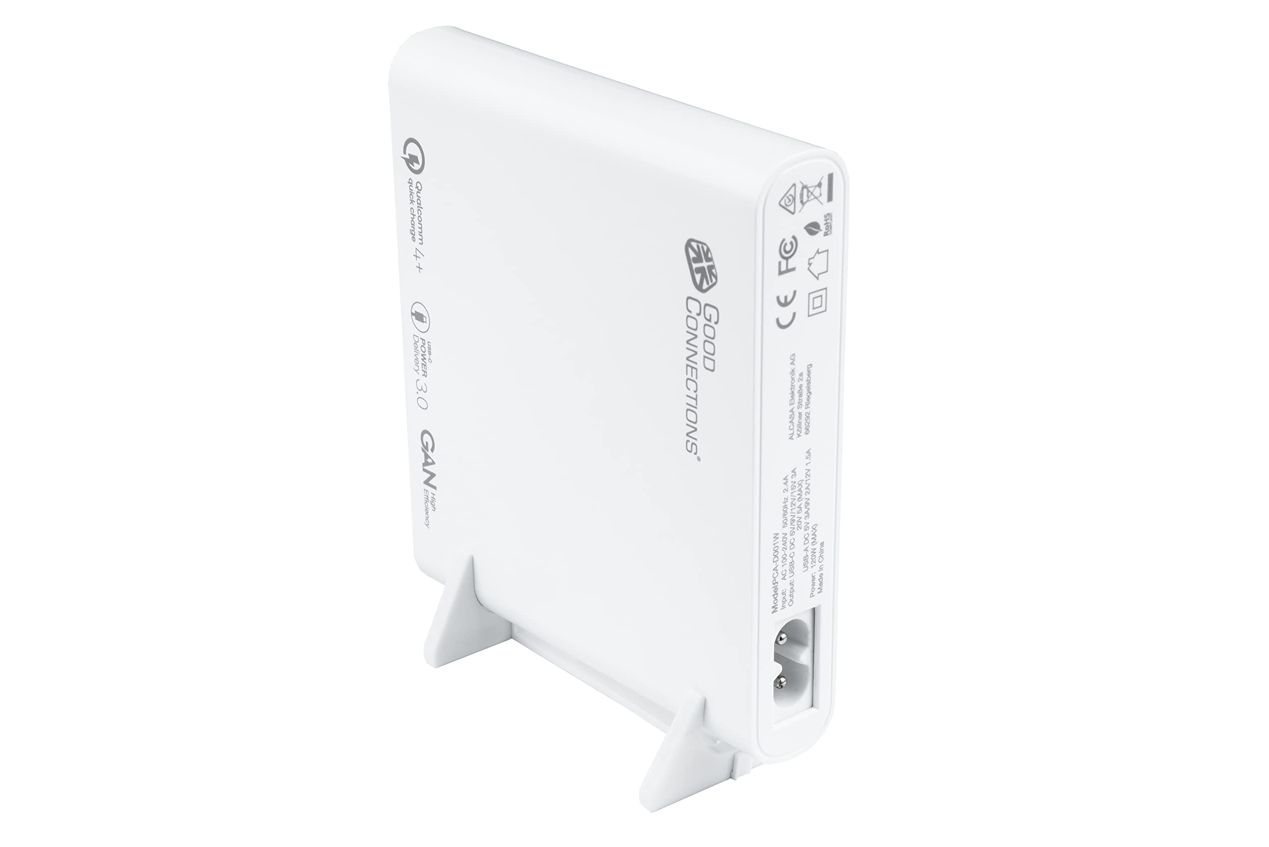 Good Connections Estación de carga rápida USB de escritorio de 120 W – Tecnología GaN – 4 puertos – 2 x USB-C max cada uno de 100 W y 2 puertos USB-A max de 18 W – total 120 W – PD 3.0, QC 4+ – para