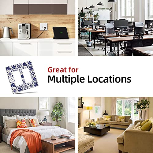 Mexican Talavera Tile 2-Gang Rocker Wall Plate Cover,Double Rocker Decorator Light Switch Cover Switch Plate Cover Receptacle Outlet Cover 4.50" X 4.57"Inch #TOP6