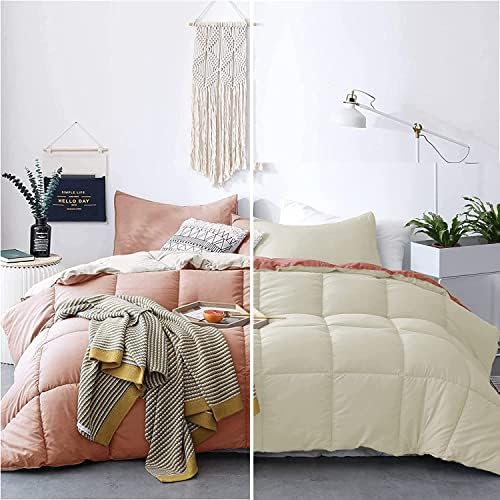 KASENTEX All Season Down Alternative Quilted Comforter Set - Reversible Duvet Insert - Machine Washable (Rose/Beige Cream, Twin Set)