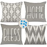 Betylifoy wasserdichte Kissenbezüge 4 Stück Dekorative Outdoor Kissenbezüge 45 x 45 cm Wasserdicht Grau und Beige Streifen Kissenbezüge für Sofa Couch Stuhl Garten Outdoor (Grau)