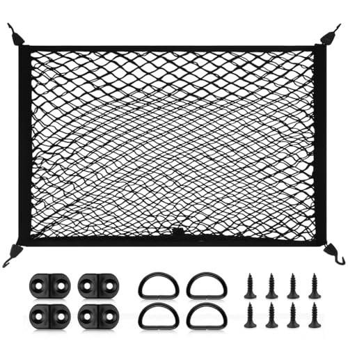Image of STHIRA Elastic Bungee Cargo Net Car Trunk Shipping Net Mesh Double Layer Stretchy Tie-Down Net with Hooks, Expandable Cargo Mesh with Mounting Accessories, 80x60cm-180-120cm