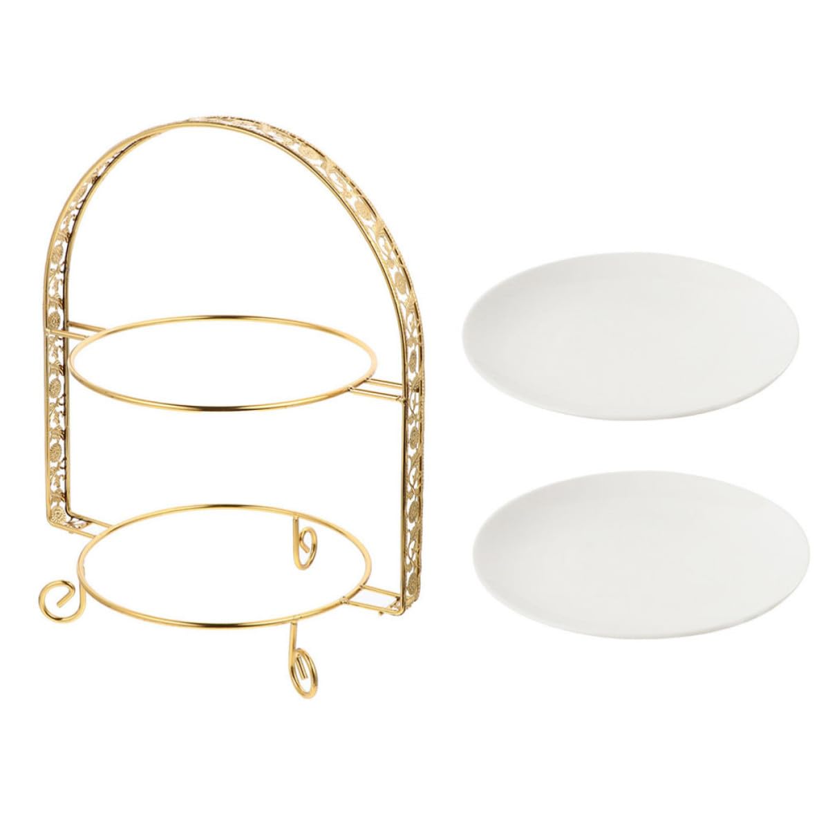 Espositore per Dolci a Due Livelli in Ferro e Ceramica Oro