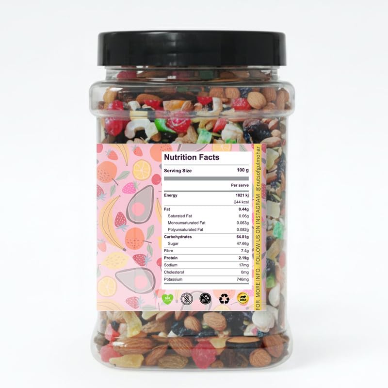 Image of Nuts of gulmohar Premium Mix Dry Fruits & Seeds 500g Jar | Almonds Cashews Raisins Black Raisins Apricot Dates Kiwi Seeds Mix