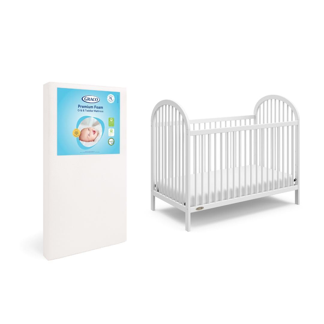 Graco Olivia Convertible Crib and Graco Premium Crib Mattress Bundle, White